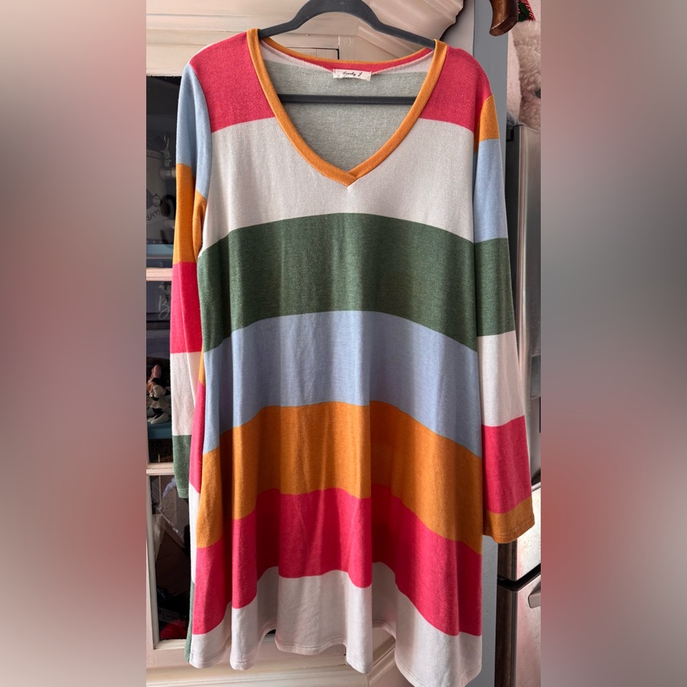 Colorful Striped V-Neck Dress